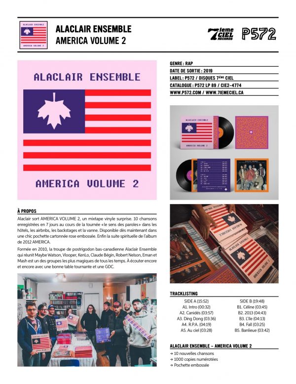 Alaclair Ensemble America Volume 2 one sheet